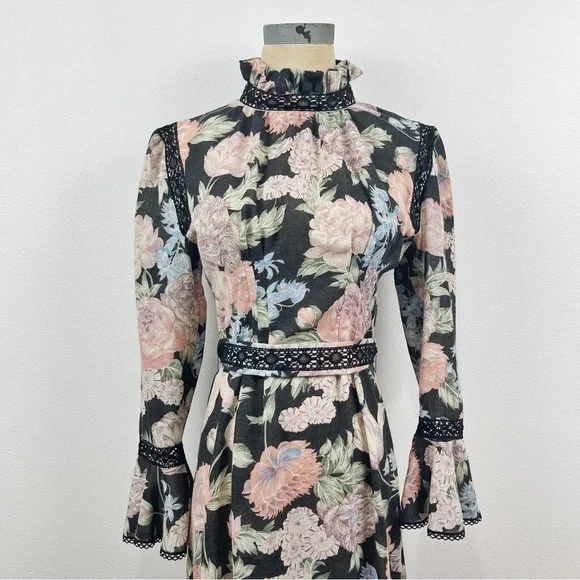 Vintage Giorgio Sant'Angelo Floral Lace Dress Midi Long Sleeve